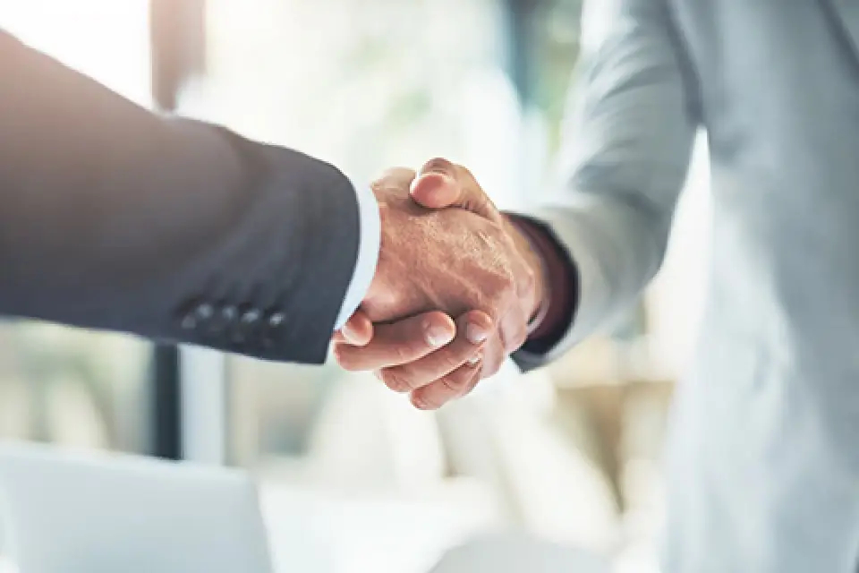 スタッフが握手をしている様子